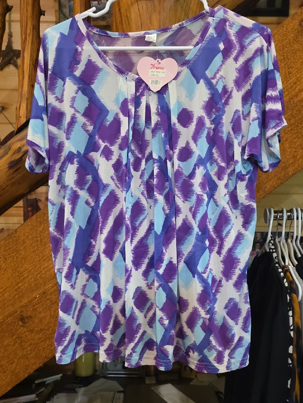 Women’s Purple & Light Blue Patterned Short-Sleeve Top